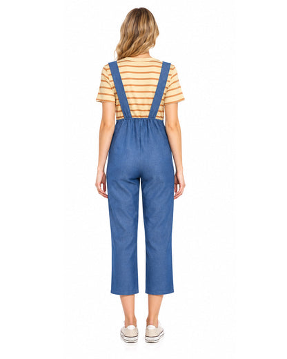 Women Striped Shirt and Denim Overalls Adult Animated Movie Youngest Sister Costume for Halloween